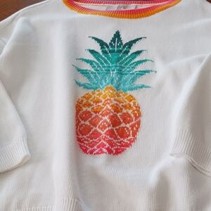 LOFT White Sweater with Colorful Pineapple Design
